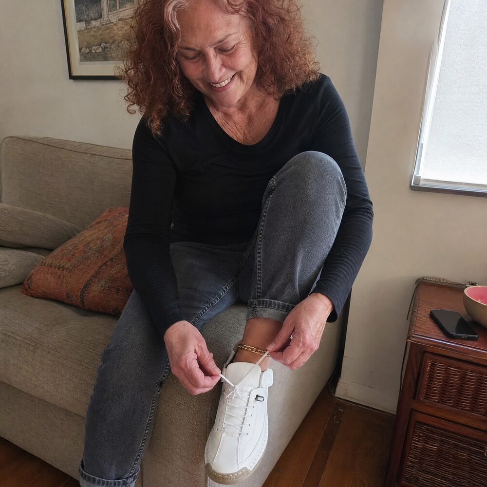 Real customer wearing Rosie's Easy Steps sneakers
